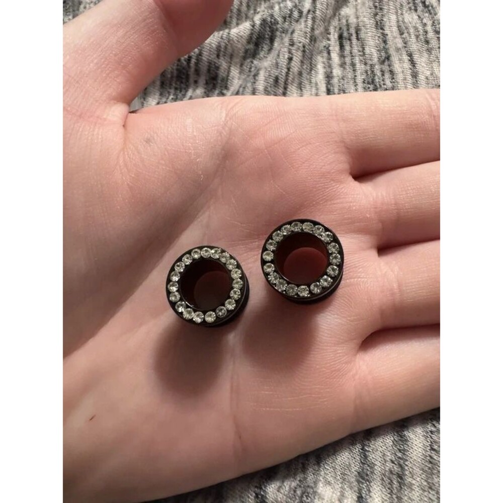 Black Stainless Steel Bejeweled 00 Gauges